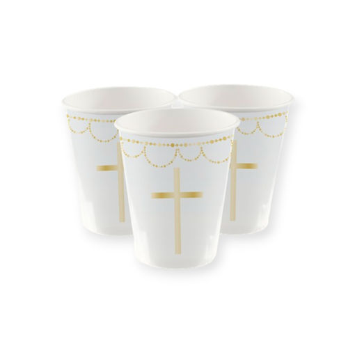 Picture of BOTANICAL CROSS PAPER CUPS BLUE 237ML - 8 PACK